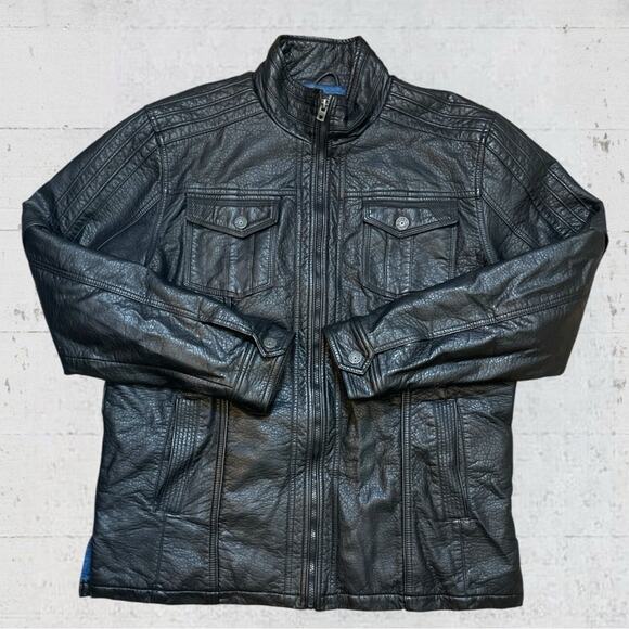 Buckle Black Men’s Faux Leather Moto Jacket Size XL - Picture 1 of 11